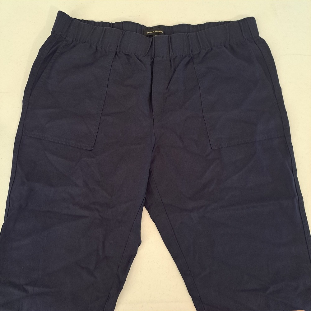 Banana Republic Womens Pants XL Navy Blue Elastic Waist Linen Blend 1858-252